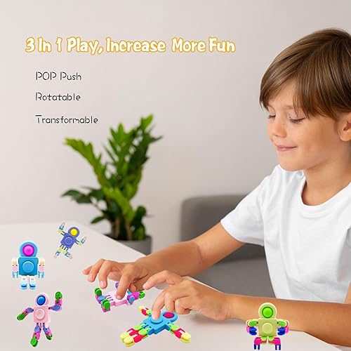 Miniatura 3 de Paquete de 8 divertidos juguetes sensoriales para la ansiedad, juguetes de robot deformables para niños y adultos, juguete de cadena pop para