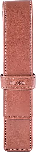 DiLoro Estuche de cuero para bolígrafo individual para una fuente, bolígrafo y lápiz (Bugatti Tan)