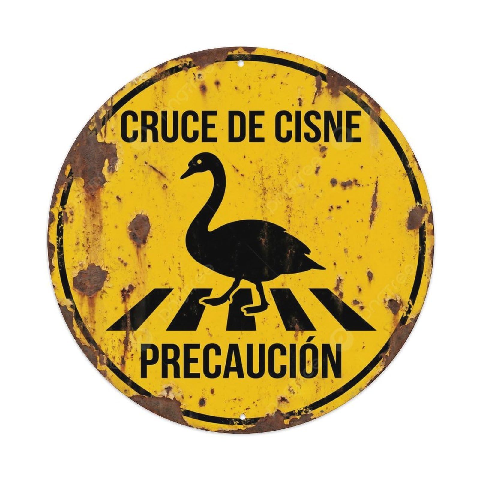 Swan Crossing Precaution Timeworn Metal Tin Sign