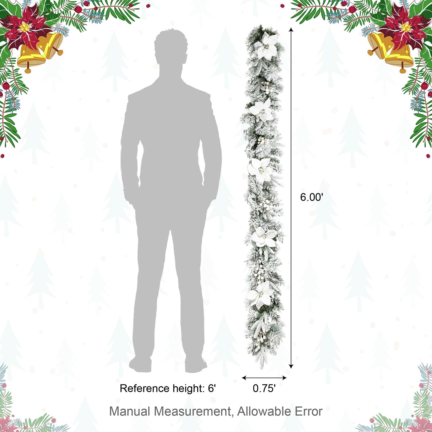 Glitzhome 2 guirnaldas de Navidad preiluminadas de pino blanco con 50 luces blancas cálidas con temporizador para el hogar, escaleras, chimenea, puerta delantera, ventana, decoración de Navidad