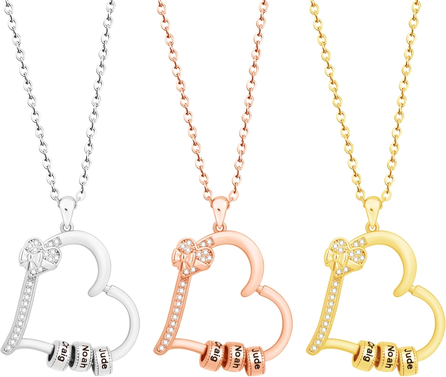 Personalized 1-5 Beads Necklace for Women, Custom Family Names Heart Necklace, Mothers Jewelry Gifts for Her Mom Mother