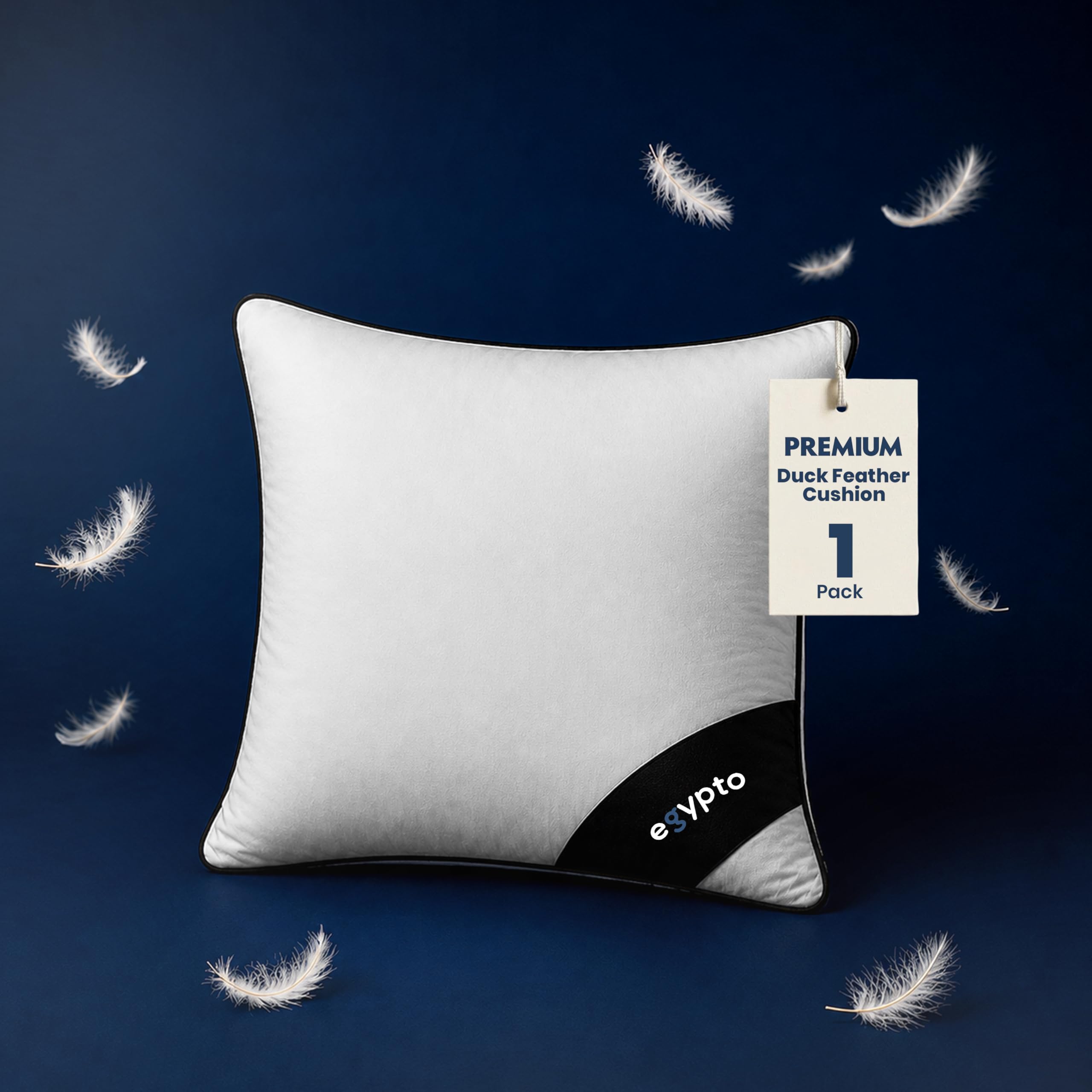 EGYPTO 1 Pack White Duck Feather Cushion Inserts 45cm x 45cm – 100% Natural Cotton Down Proof Cover – Double Stitched Seams – Non Allergenic Feather Cushions Inner (Pack of One, 18" x 18")
