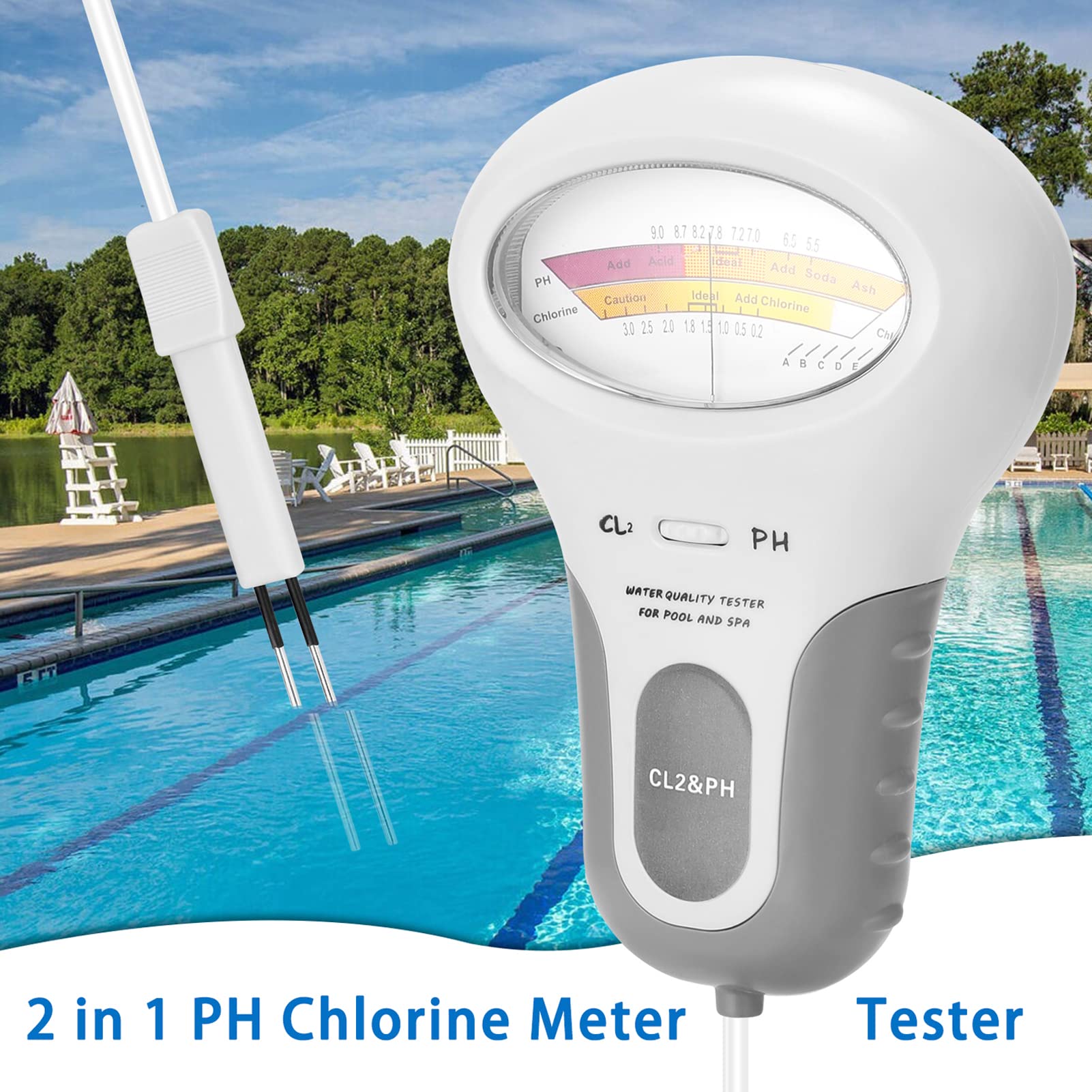 Geevorks 2 in 1 PH Tester per misuratore di cloro PH Tester Dispositivo per test di qualità dell'acqua di cloro CL2 Misurazione per acquario in piscina