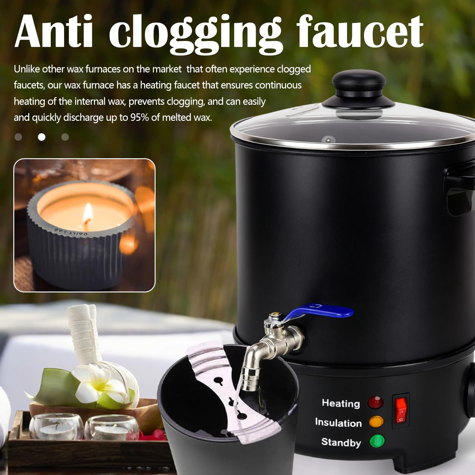 Aisny Fusor de Cera para Velas 6L, Crisol de Cera para Hacer Velas Crisol de Velas 1000W Juego de Vertido de Vela con Grifo para Verter Vela y Controlador de Temperatura para Verter