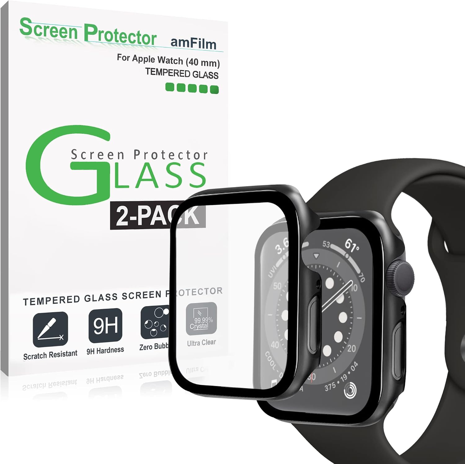 amFilm (2 Pack Case with Built-in Tempered Glass Screen Protector Compatible with Apple Watch Series SE 2/6/SE/5/4 (40mm)