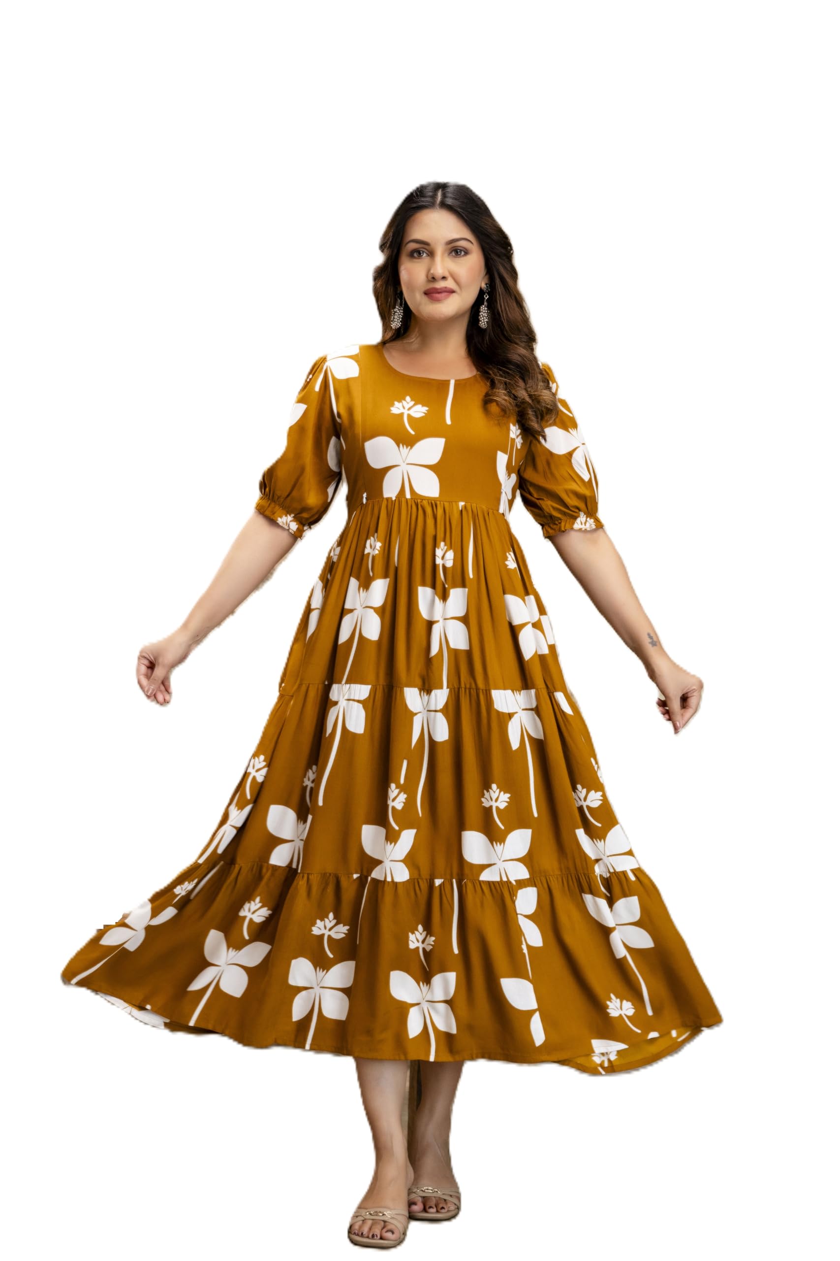 Collection Womens 'S Rayon Floral Printed Maternity Nursing Feeding Breast Feeding Dress with Zippers for Post Pregnancy