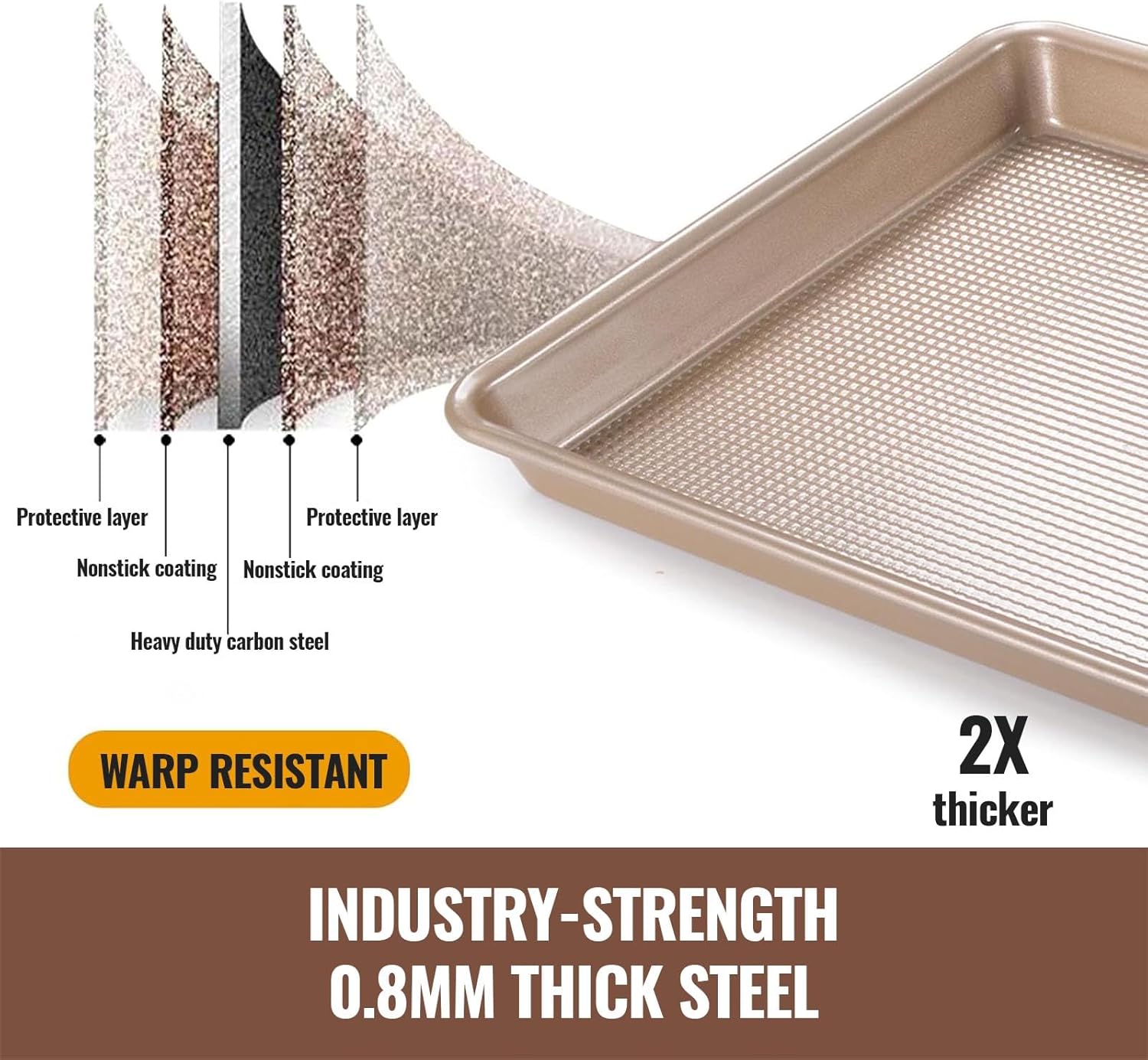 Baking Pan 15x10. Non-Stick Coated Layer Surface, Thicker Carbon Steel Baking Sheet for Oven, Nonstick Cooking Tray Great for Food Preparation, Serving, Pastry Dessert Baking（Gold） - Image 6