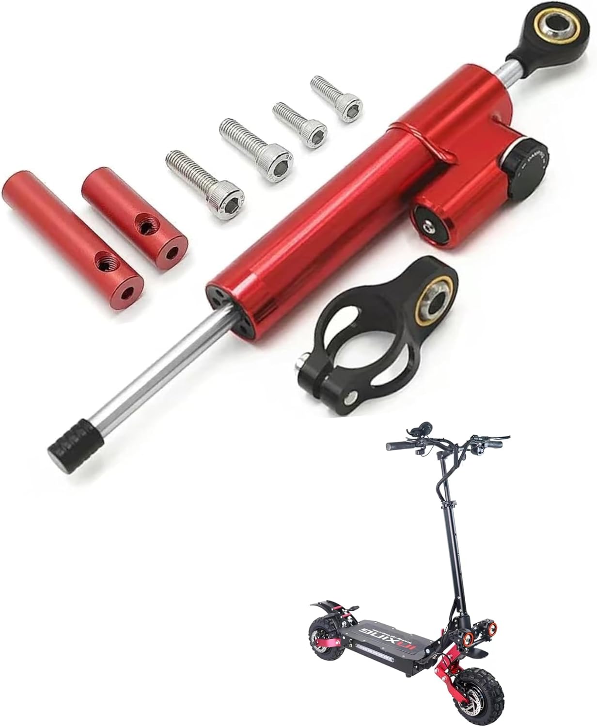 10-inch 11-inch V5 scooter steering damper, driving stability damper kit, improve handling stability, outdoor off-road, various road conditions, scooter modification kit (red)