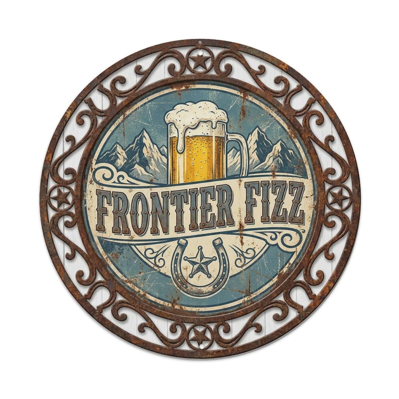 Vintage Beer Western Cowboy Frontier Fizz Retro Bar for Pub Vintage Metal Tin Sign Plaque Wall Decor for Cafe, Club Bar, Office, Garden Metal Poster 8x8Inch