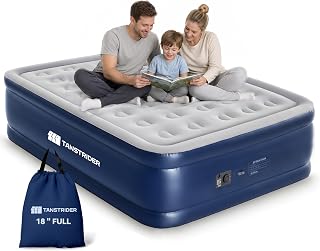 Full Size Air Mattress with Built in Pump, 18'' Raised Blow Up Mattress in 3 Mins Inflation/Deflation,Double Inflatable Air Bed for Guests & Home, Outdoor colchon inflable 600lbs Max