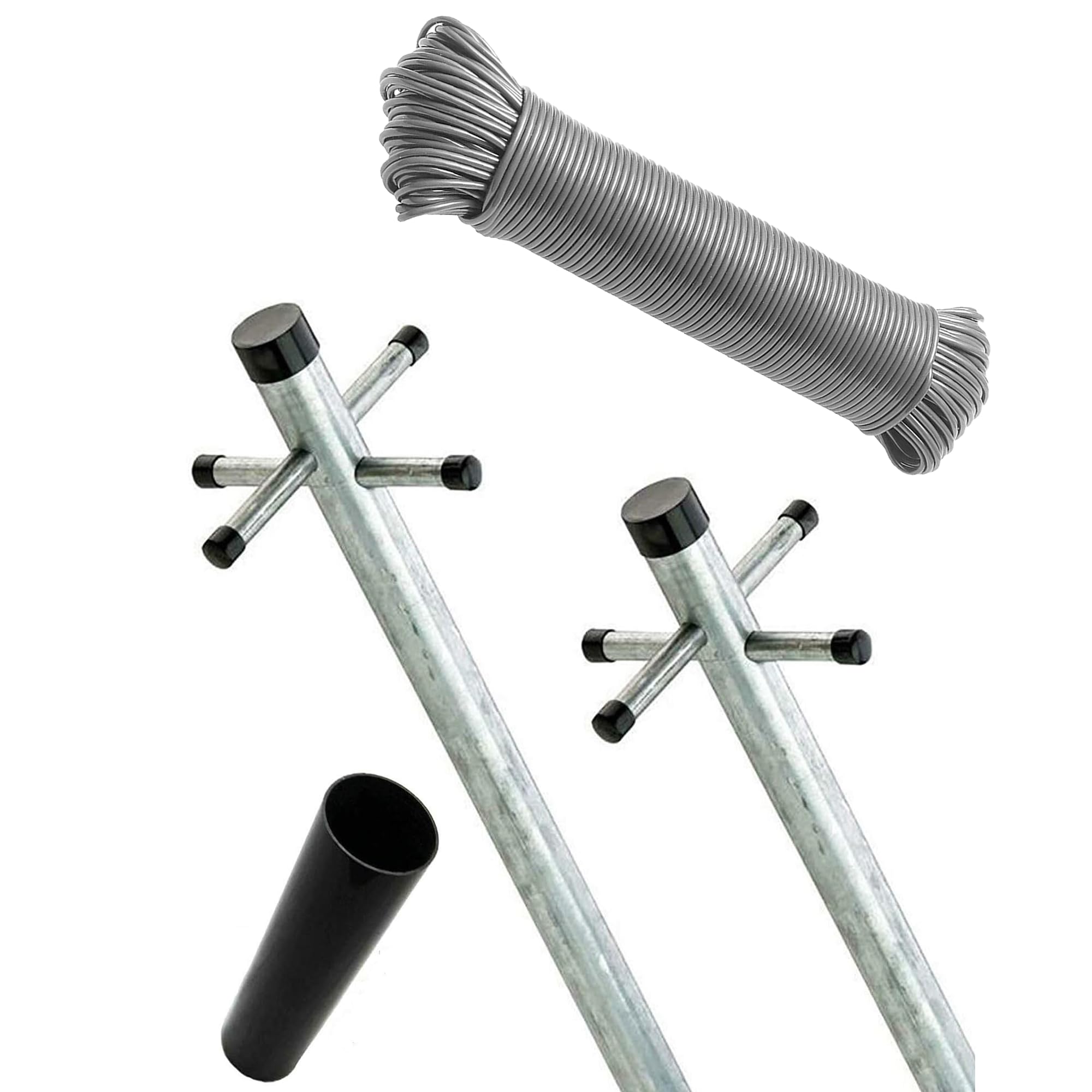 FlickBuyz 2 Part Heavy Duty Washing Line Pole & Socket Clothes Post Dryer Galvanised 2.6m Post Pole