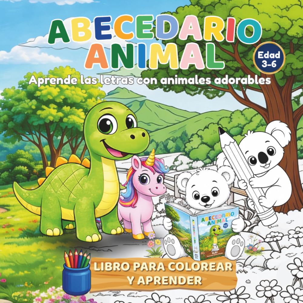 Abecedario animal: Libro para colorear y aprender el abecedario con animales adorables | Letras mayúsculas y minúsculas | De 3 a 6 años (Aprender jugando)