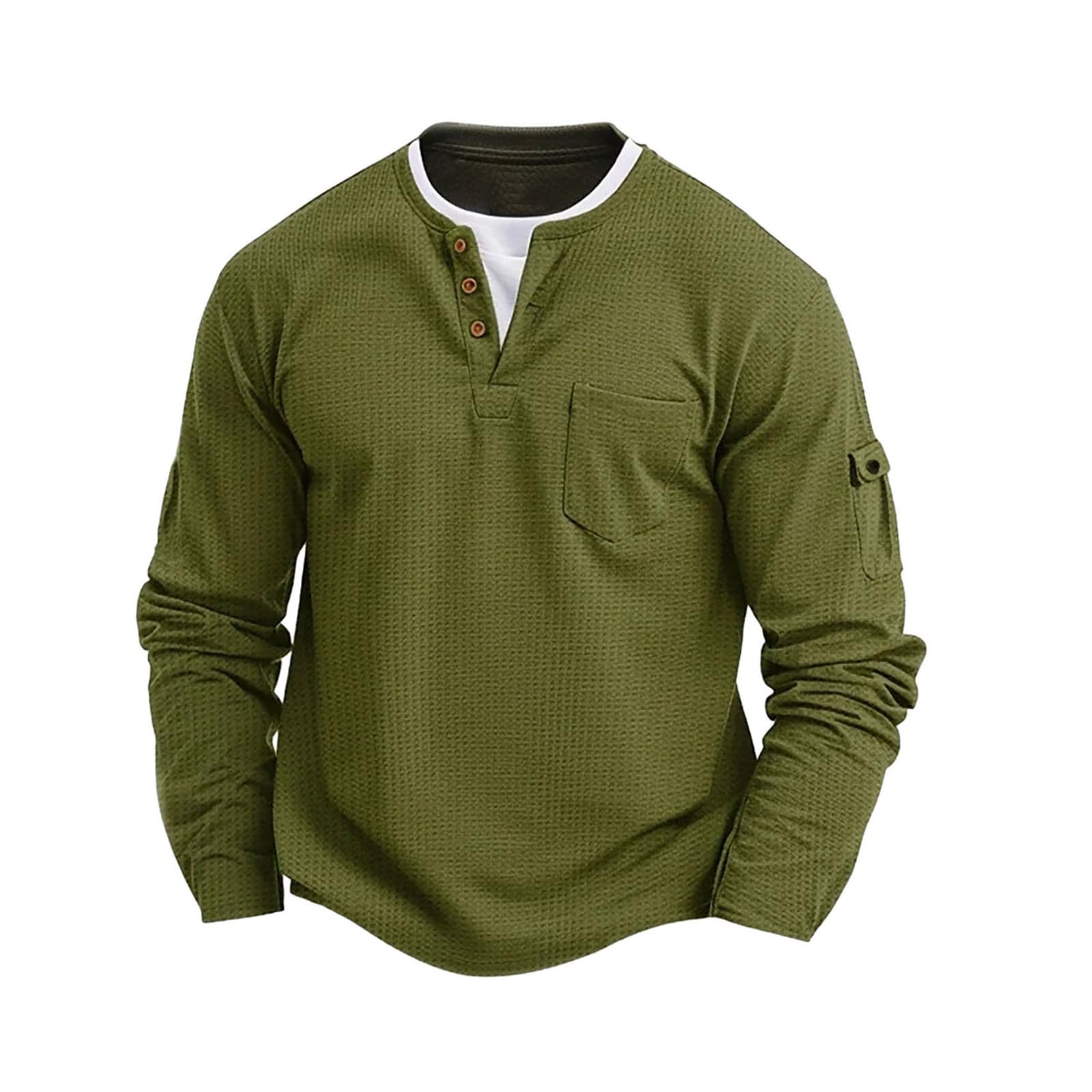 Camicia da uomo a maniche lunghe con bottoni casual tinta unita T-shirt alla moda in cotone a nido d'ape finto strato di base a due pezzi