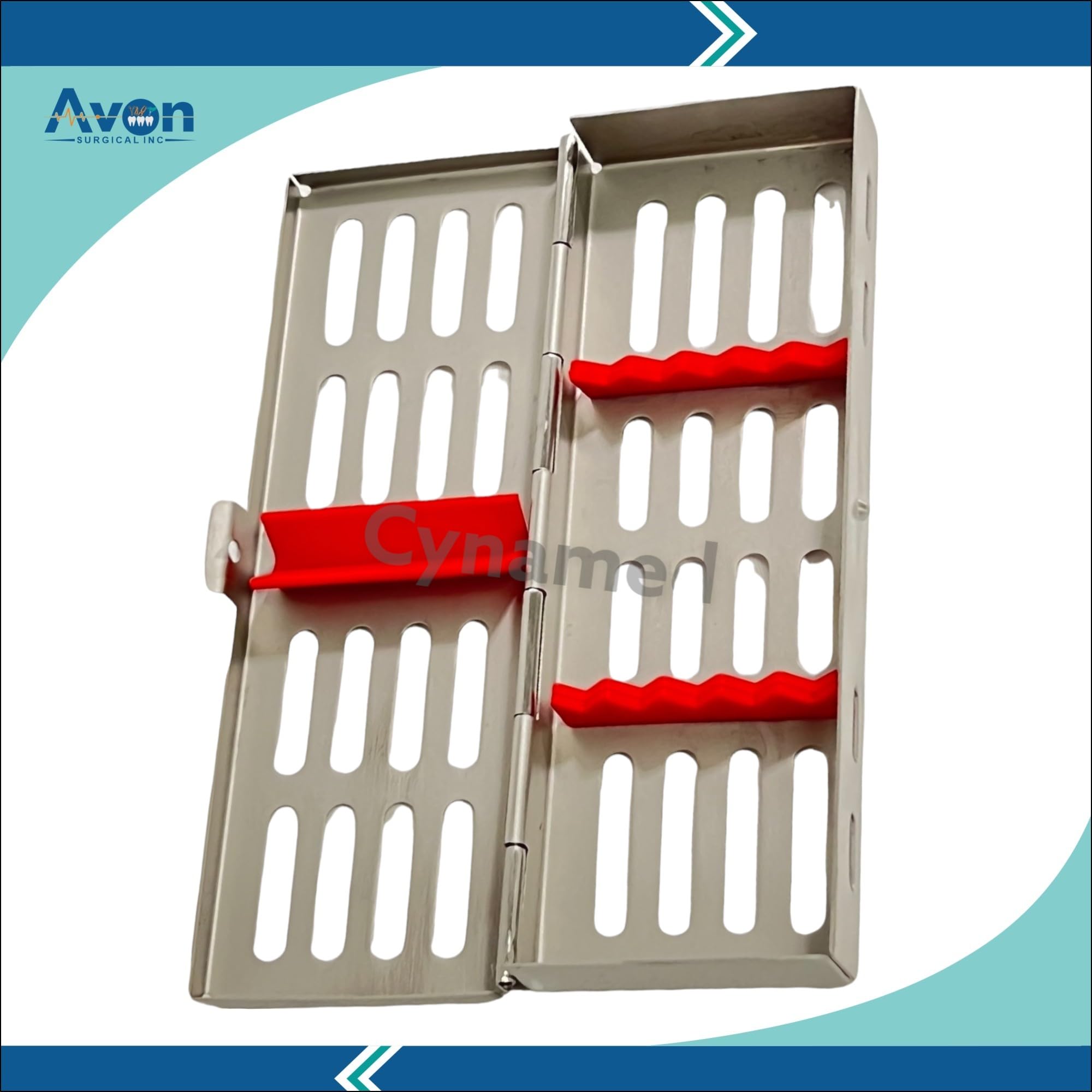 Set of 3 Sterilization Boxes with 5 Slots and Silicone Inserts Red, Orange, Green | German Stainless Steel Autoclave Box for 5 Handpieces