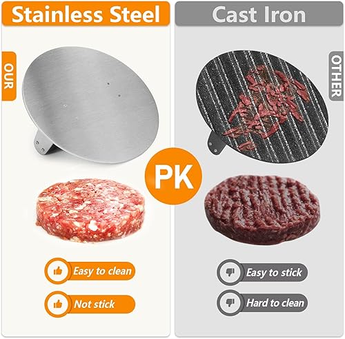 Miniatura 2 de HULISEN Prensa de tocino de acero inoxidable (paquete de 2, prensa redonda de 8.5 pulgadas + espátula para parrilla)