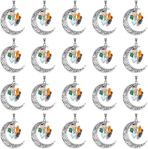 SUPERFINDINGS 20 colgantes de piedra lunar con aleación de plata antigua, colgante colgante para hacer joyas, collares, manualidades, agujero 0.256