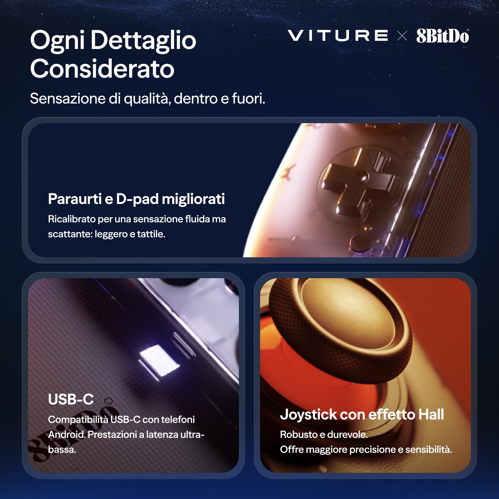 VITURE x 8BitDo Ultimate Mobile Gaming Controller - Primo al mondo per XR | USB-C latenza minima, stick Hall, gioco+carica, perf professionali Android