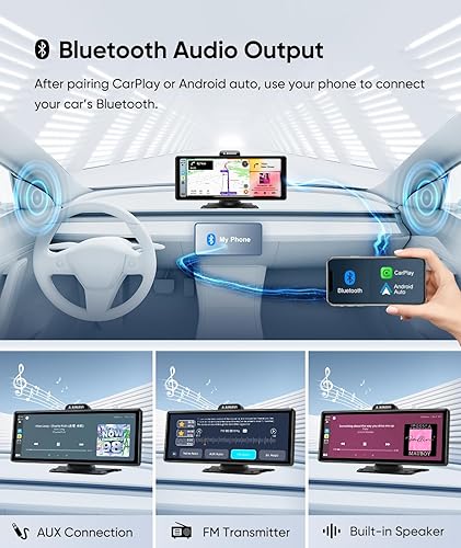 Miniatura 4 de Apple Carplay inalámbrico de 10.26 pulgadas y Android Auto, estéreo portátil para automóvil con cámara de tablero 4K, cámara de respaldo de 1080P,