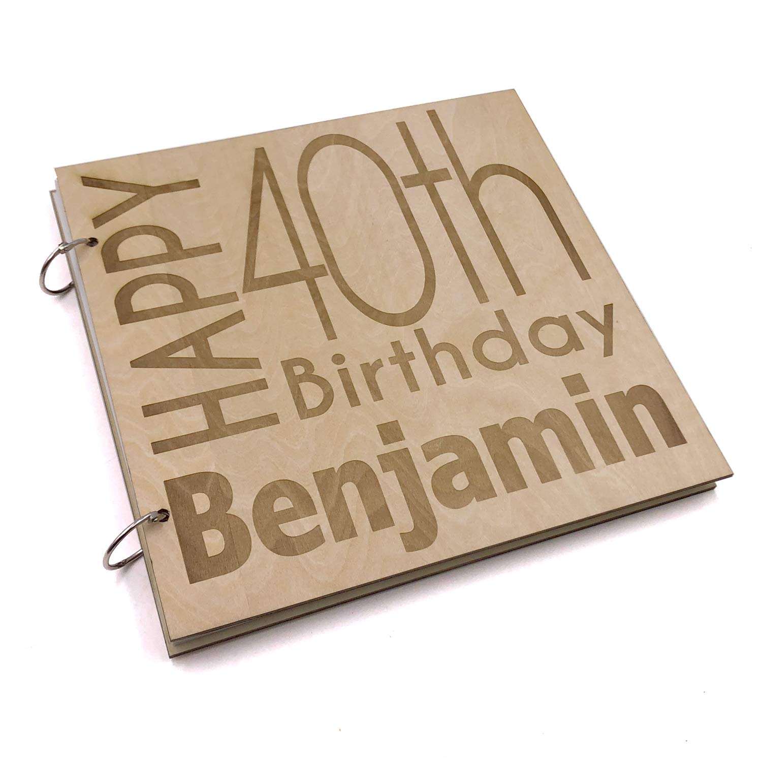 Ukgiftstoreonline Beige Personalised 40Th Birthday Engraved Large Wooden Scrapbook Photo Album