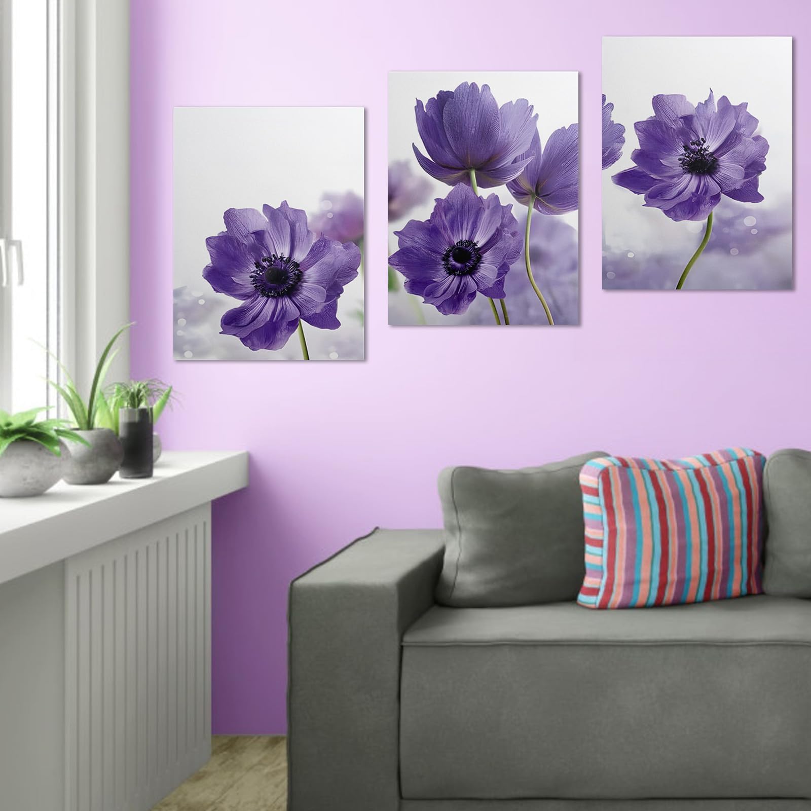 JKEVCBIAX Purple Flower Bloom Pictures Prints Canvas Wall-Modern Living Room Minimalism Artwork(40x60cmx3/NO frame)