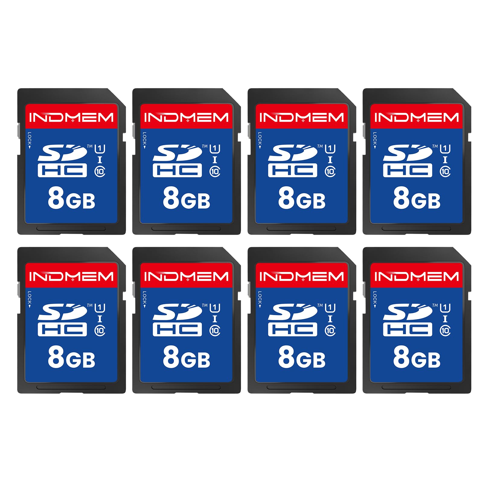 Tarjeta SD de 8 GB, 8 paquetes de tarjetas de memoria flash clase 10 de 8 GB, tarjetas digitales seguras estándar MLC para cámara, fotos, música y almacenamiento de datos