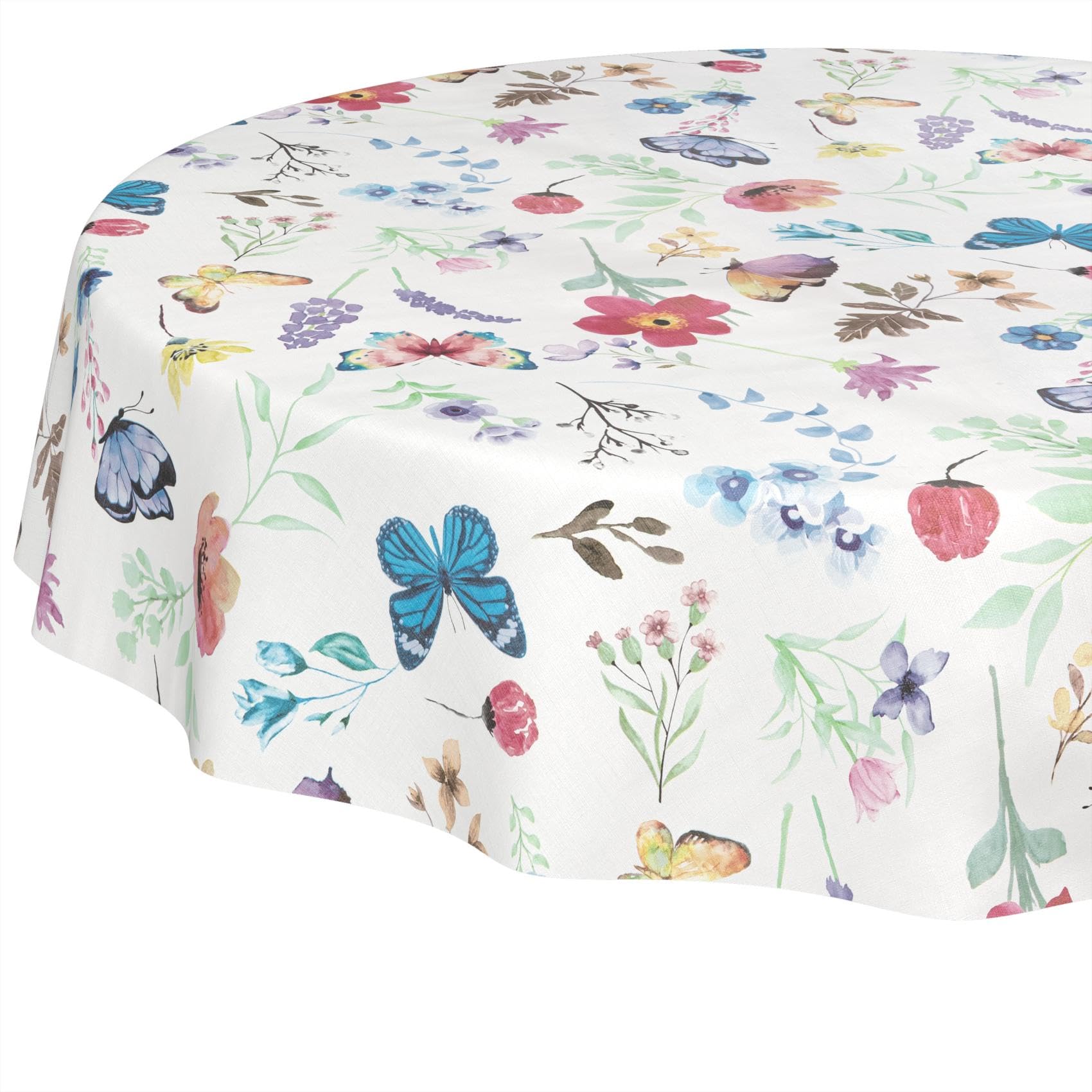 Oilcloth Tablecloth, Washable, Oilcloth, Easy Care, Water-Repellent, Lotus Effect, Garden Tablecloth, Butterflies, Round, 140 cm, Cut Edge