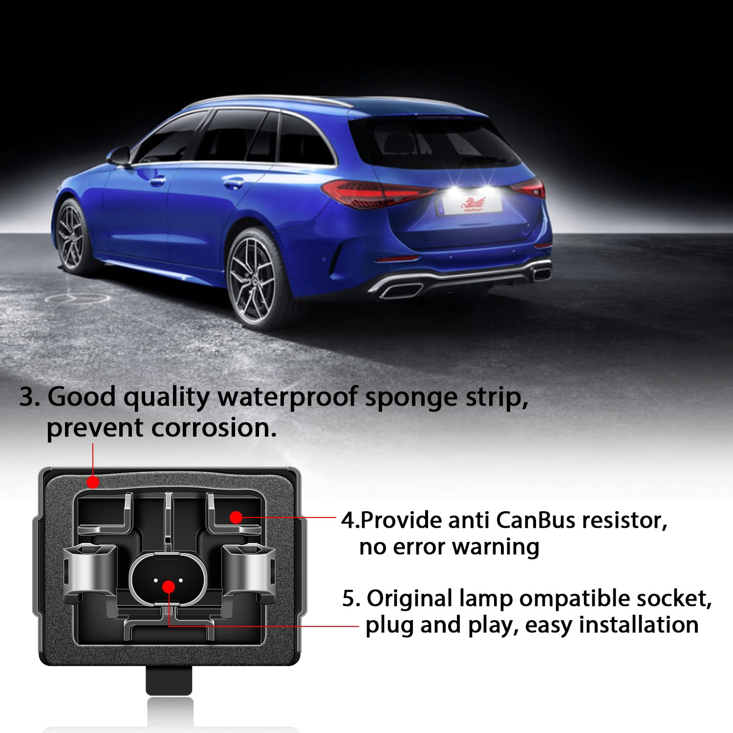 WinPower Oświetlenie tablicy rejestracyjnej LED Numer Białe żarówki kompatybilne z W204 W205 W216 W218 W212 W213 W221 W222 W223 W231 CLA, 2 sztuki