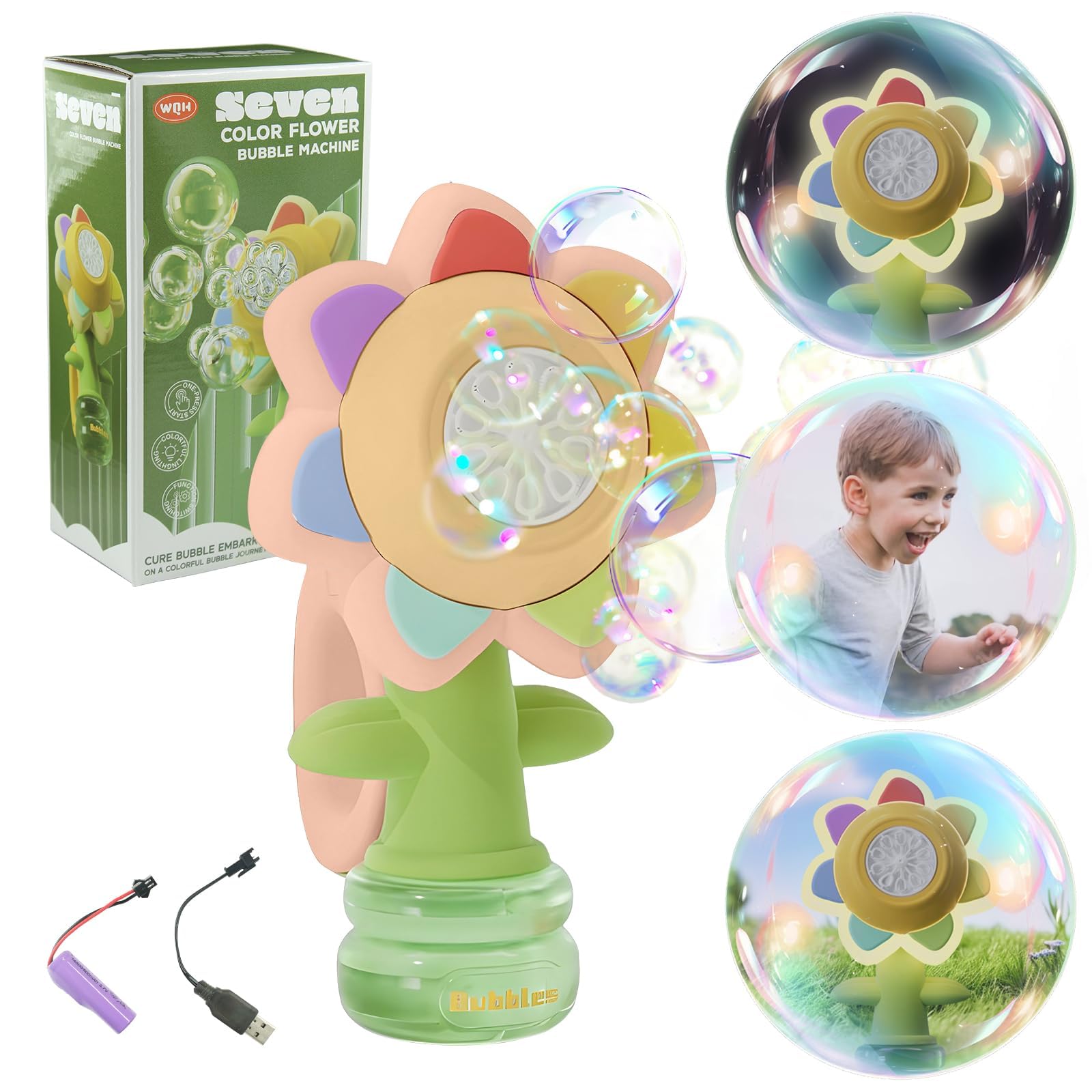 OneNine Bubble Machine, Flower Bubble Machine with Lights, Automatic Bubble Machine with 3-speed Adjustment for Outdoor Fun, Wedding Party, Garden Play and More (Pink)