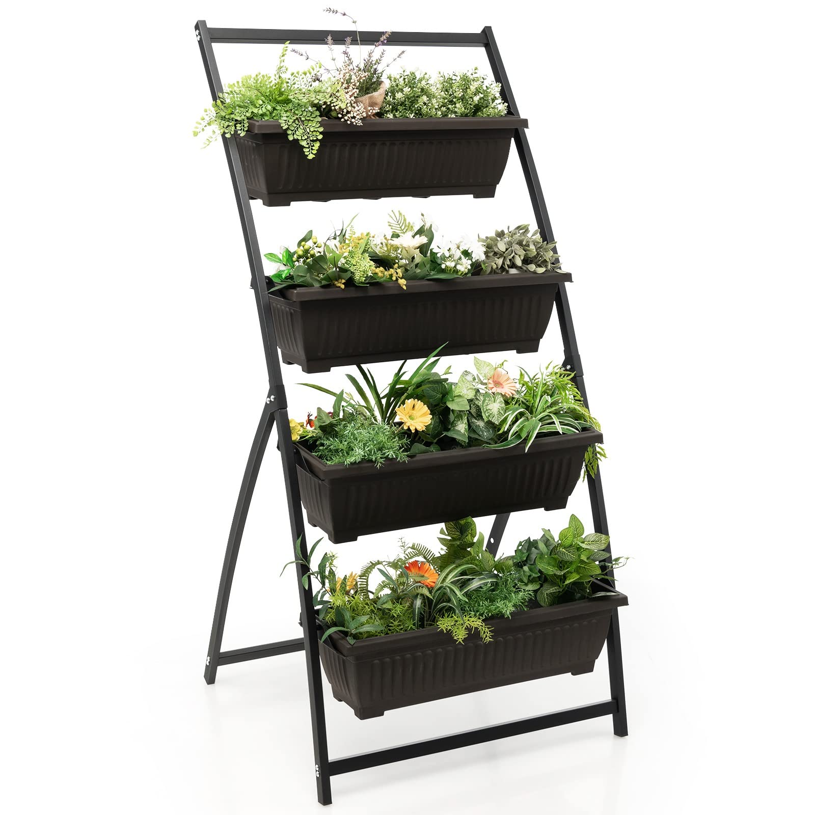 TANGZON 4-Tier Vertical Raised Garden Bed, Elevated Herb Flower Planting Growing Box with 4 Drainage Holes, Indoor Outdoor Elevated Ladder Planter for Patio Balcony Yard (76 x 78 x 163cm)