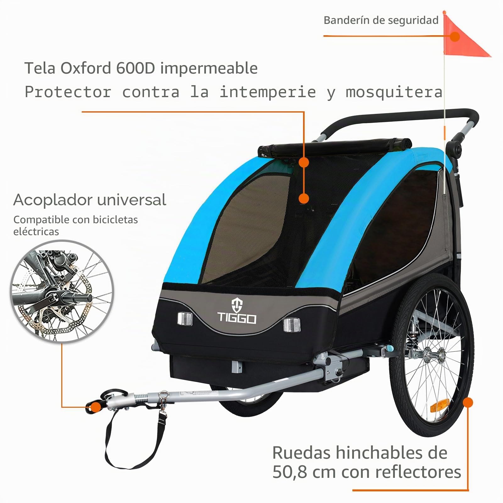 Tiggo S2 - Remolque infantil con suspensión para jogger 2 en 1, para niños, para bicicleta, giratorio 360°