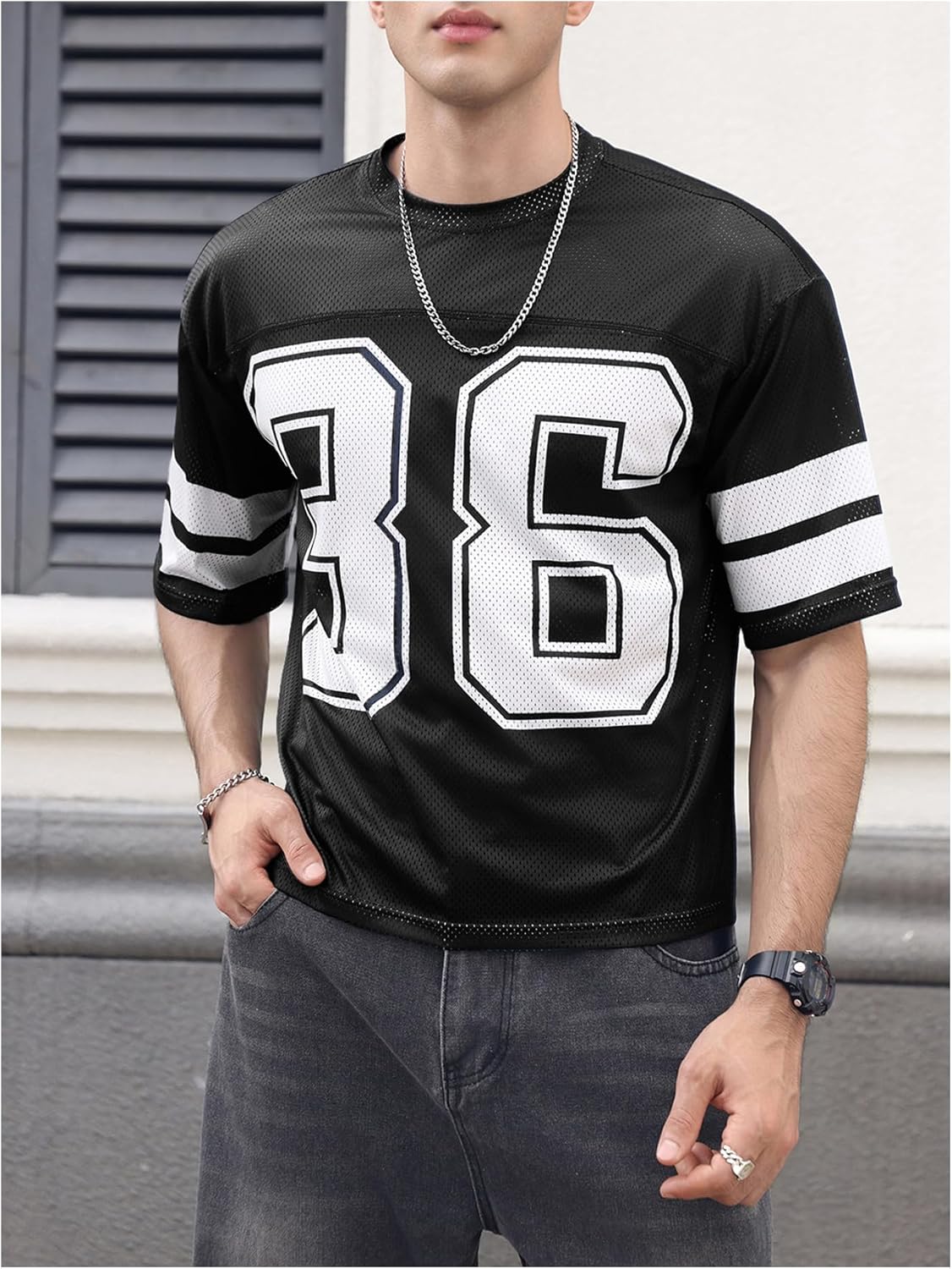 SOLY HUX Men's Jersey Shirts Mesh Number Graphic Crew Neck Short Sleeve Streetwear Tee Loose Tops - Image 4