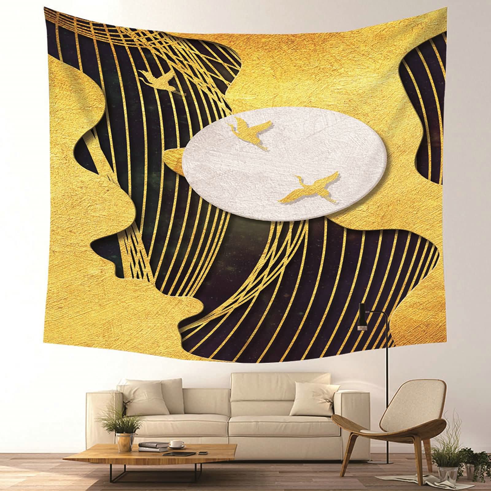 Tapiz decorativo de pared de poliéster con diseño abstracto de luna y animales salvajes, 350 x 256 cm