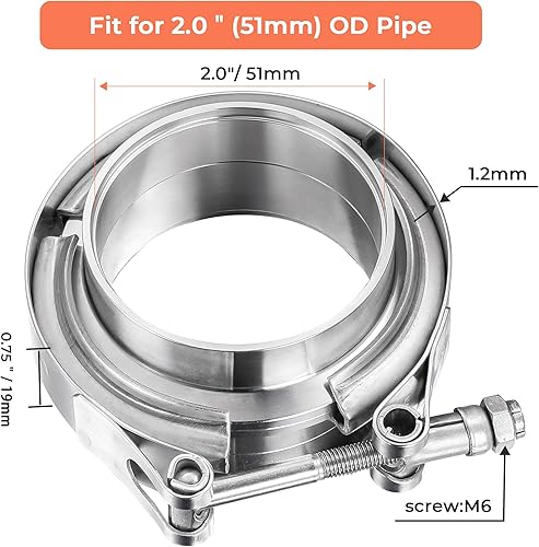 Vista 2 de Abrazadera de banda en V de 2 pulgadas con brida macho hembra, kit de brida de banda en V de acero inoxidable 304 para turbo, tubos de descarga