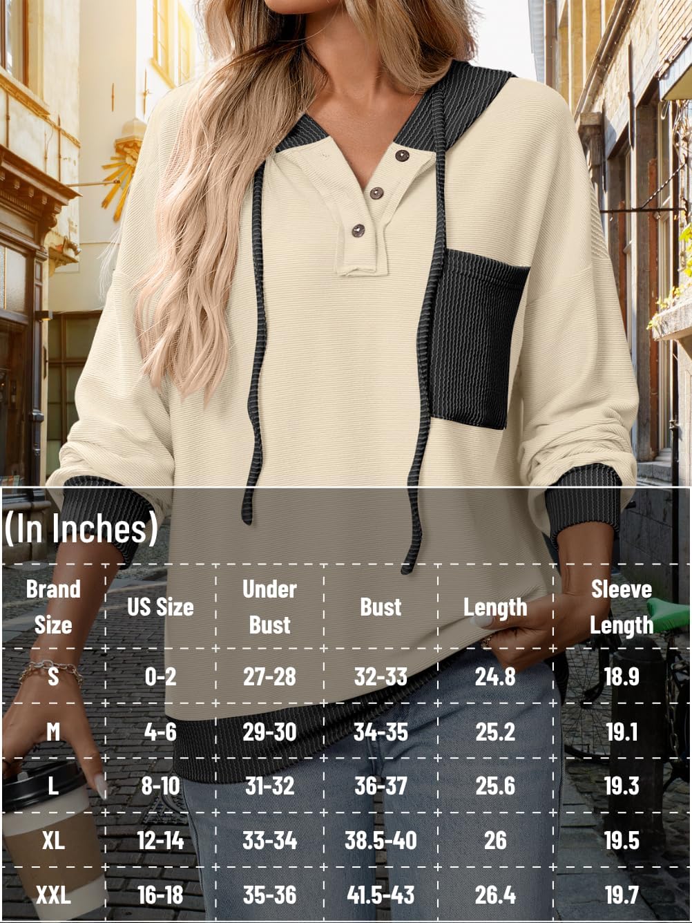 Kaei&Shi Color Block Hoodie,V Neck Pullover Sweatshirts For Women,Fall Hooded Long Sleeve Shirt - Image 7