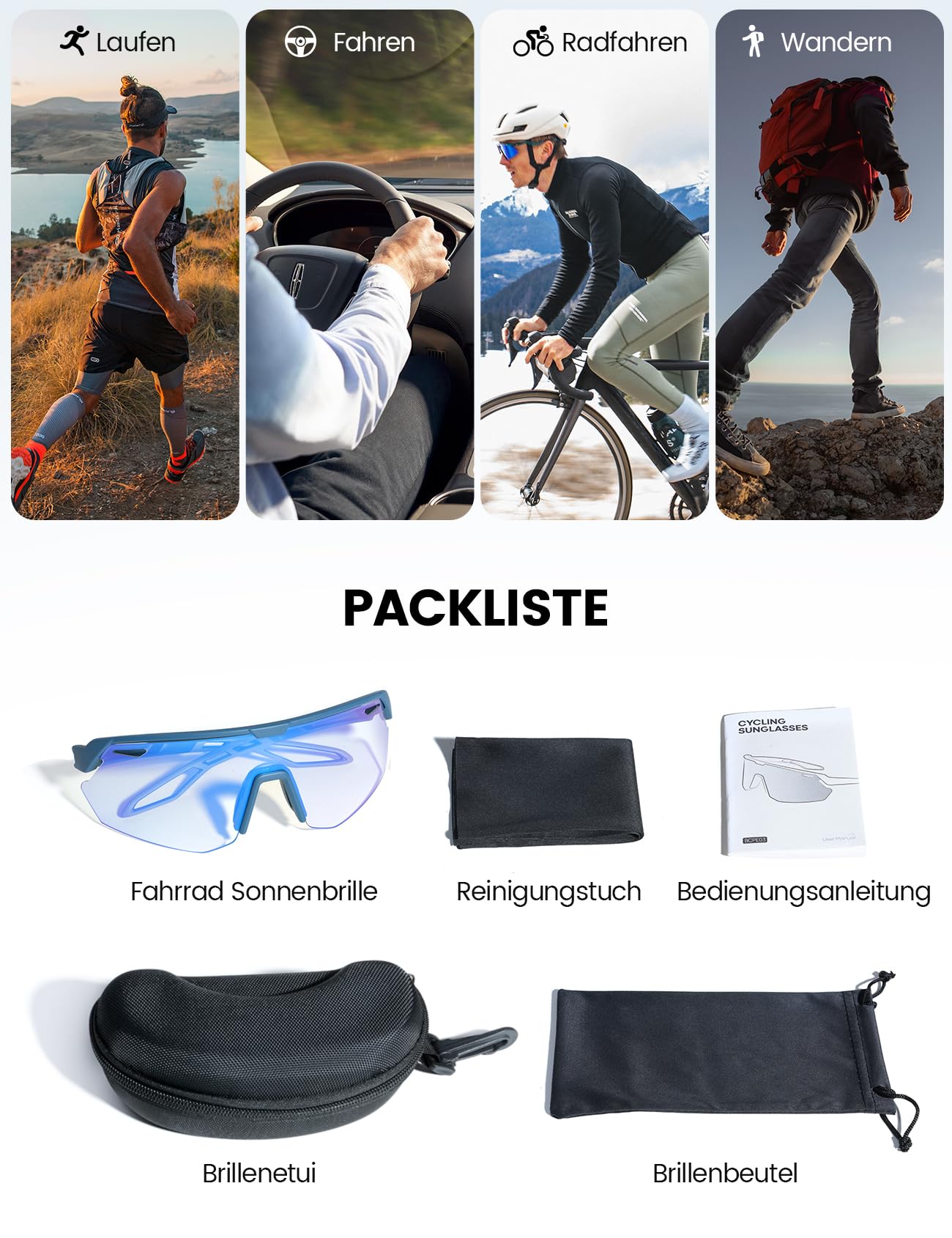 Lamicall Fahrradbrille Herren, Schnelle Brille Damen, Sonnenbrille Fahrrad