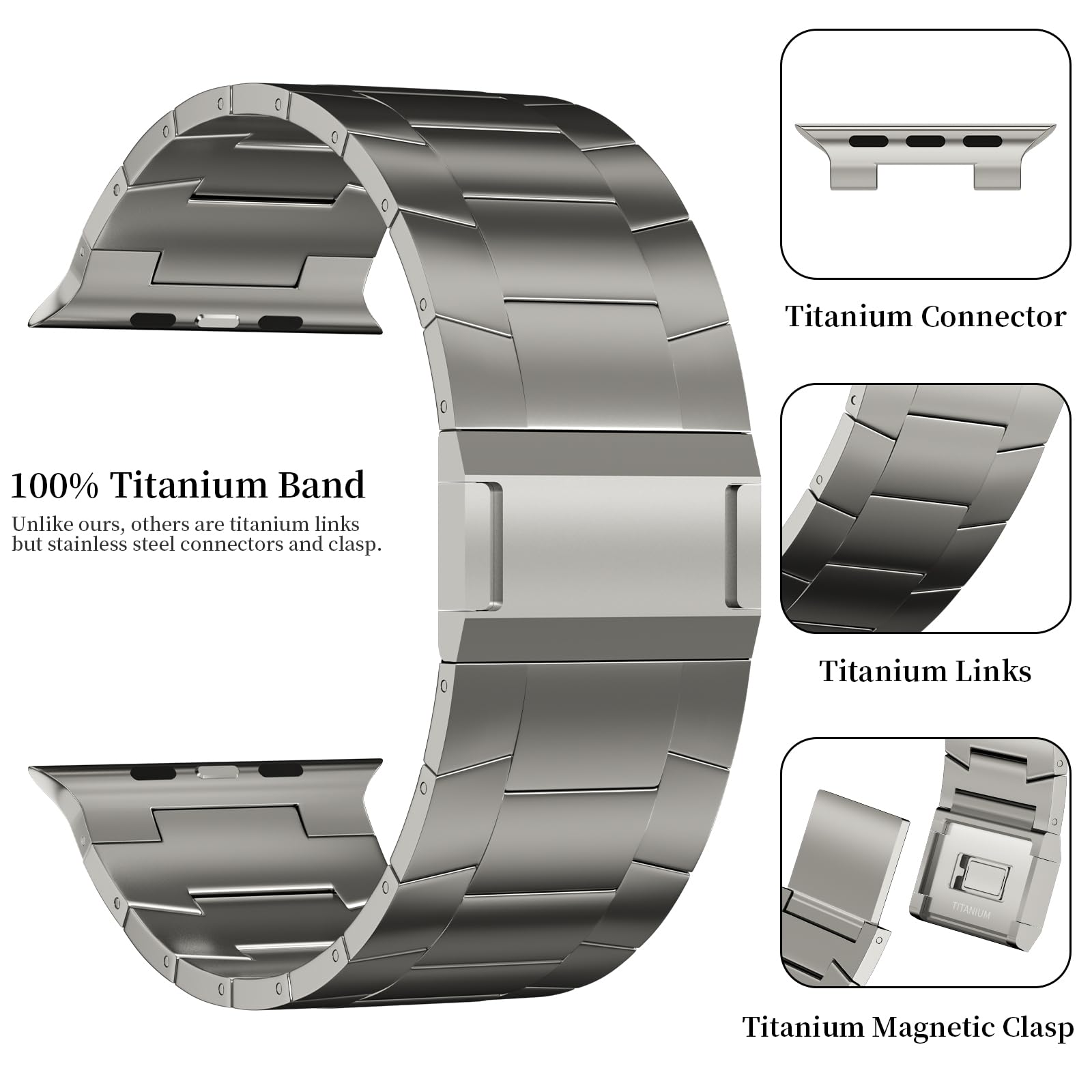 ACESTAR 100% Pure Full Titanium Band Compatible with Apple Watch Ultra / Ultra2 Band 49mm, 26mm Wide Adjustable Titanium Links with Titanium Magnetic Clasp Titanium Connectors and DLC Coating