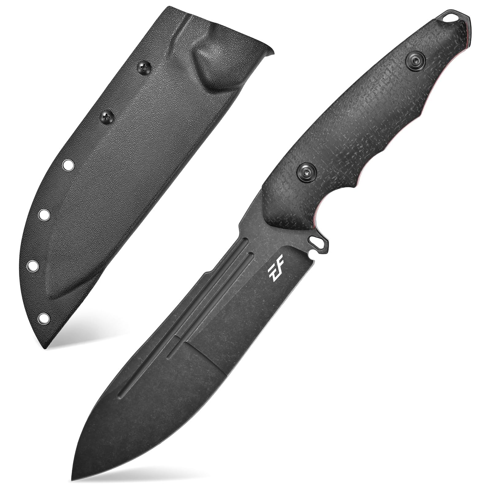 Eafengrow EF153 Fixed Blade Knife 1095 High Carbon Steel Blade Micarta Handle Full Tang EDC Straight Knifes for Outdoor Working Camping Hunting(Black)