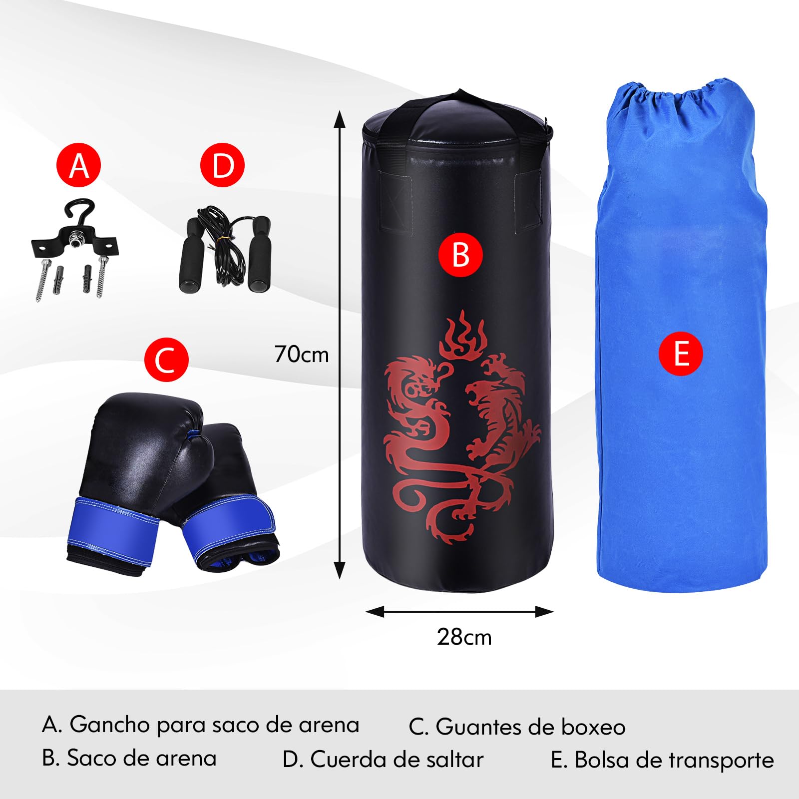 COSTWAY Saco de Boxeo con Relleno para Niños, Set Completo con Guantes, Cuerda de Saltar y Bolsa de Transporte para MMA