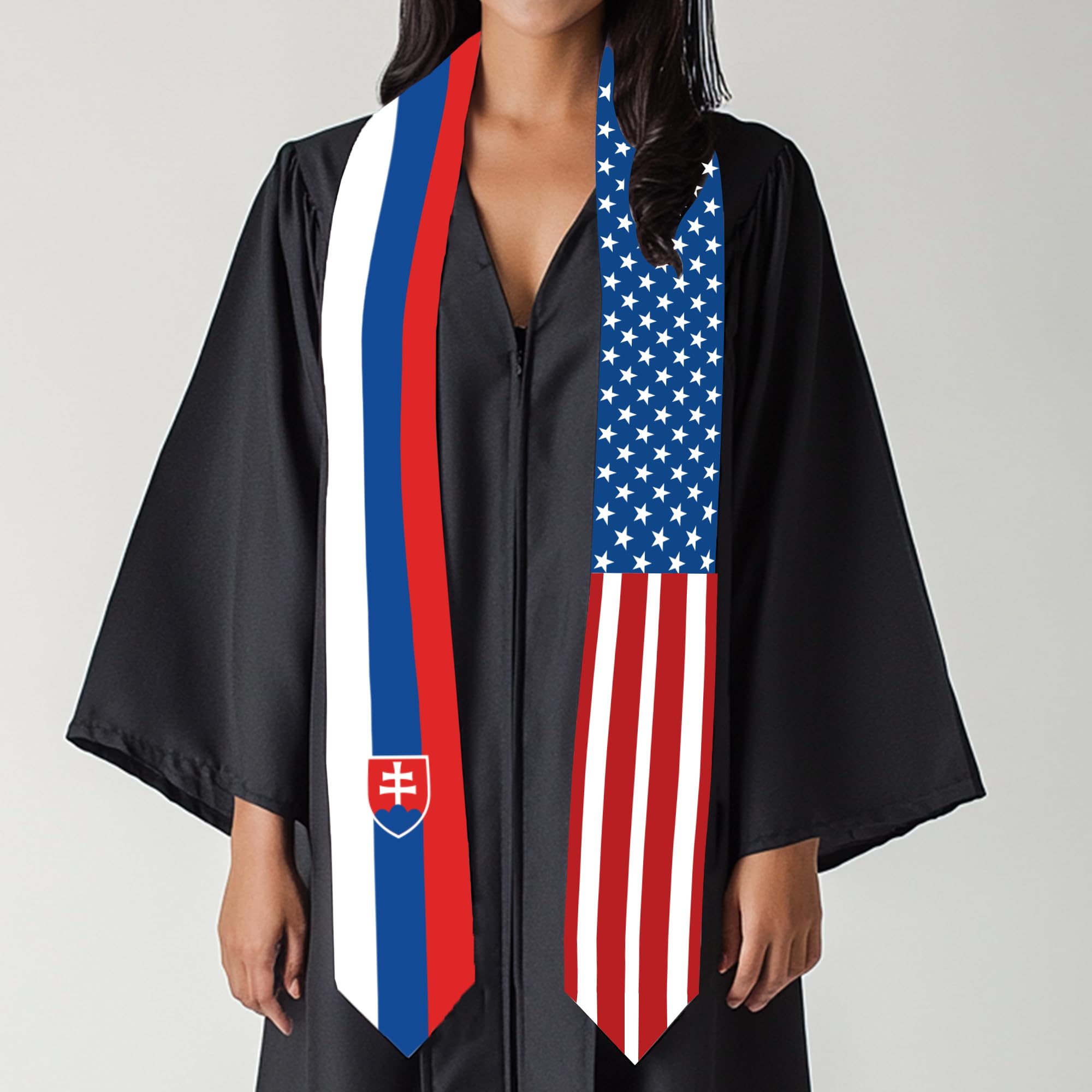 2025 Slovakia Flag and USA Flag Graduation Stole Graduation Sash for International Student (Baccalaureate Gown and Hat Not Included)