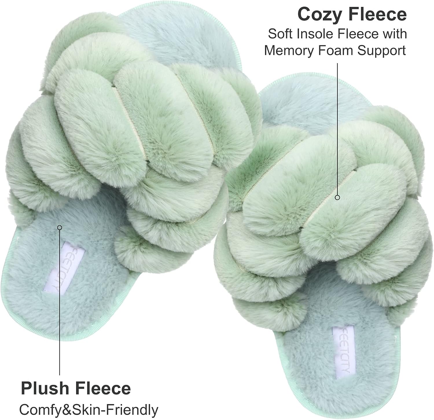 JIASUQI Women's Open Toe Slippers Fuzzy Fluffy House Slippers for Women Cozy Criss Cross Furry Slides Slippers - Image 2