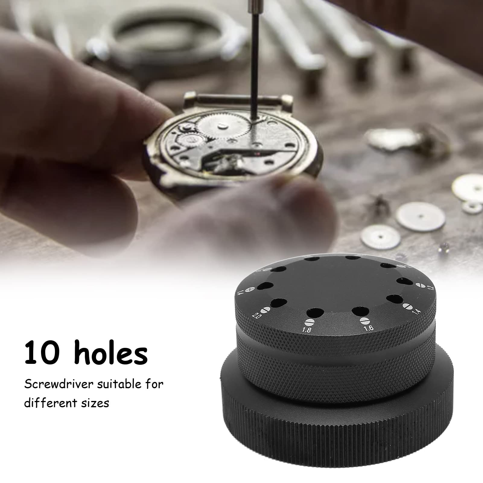 Base de destornillador para reloj de aluminio ZenithAur, 10 orificios de 0.6 a 2.0 mm