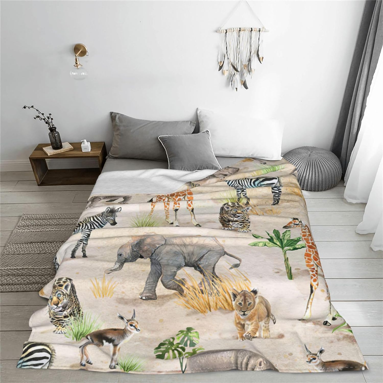 Zoo Animals Blanket African Safari Animals Elephant Tiger Giraffe Zebra Rhinoceros Decor Throw Blanket Gifts for Girls Boys Women Super Warm Soft Plush Fleece Flannel Blanket for Kids Adults 50"X40" - Image 5