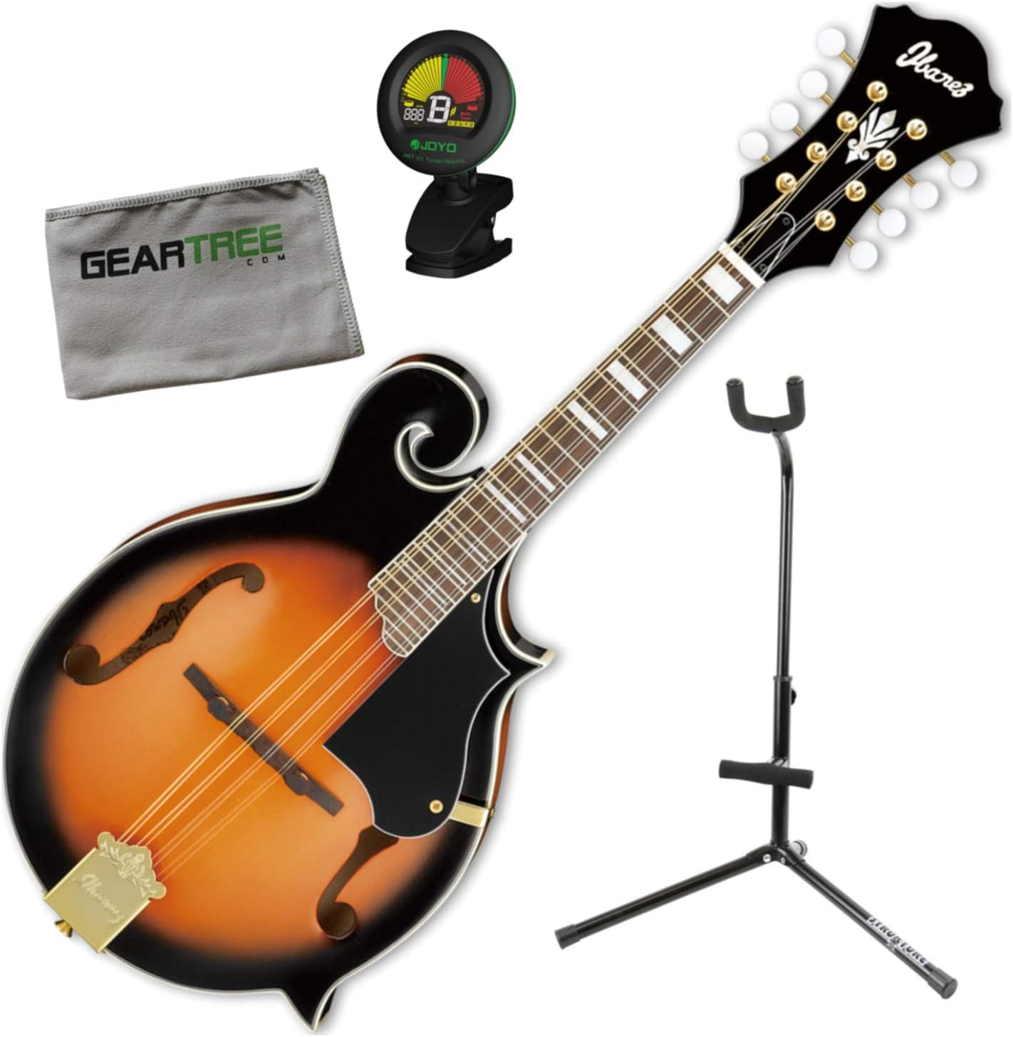 Ibanez M522SBS F-Style Acoustic Brown Sunburst Mandolin Bundle w/Tuner, Stand, C