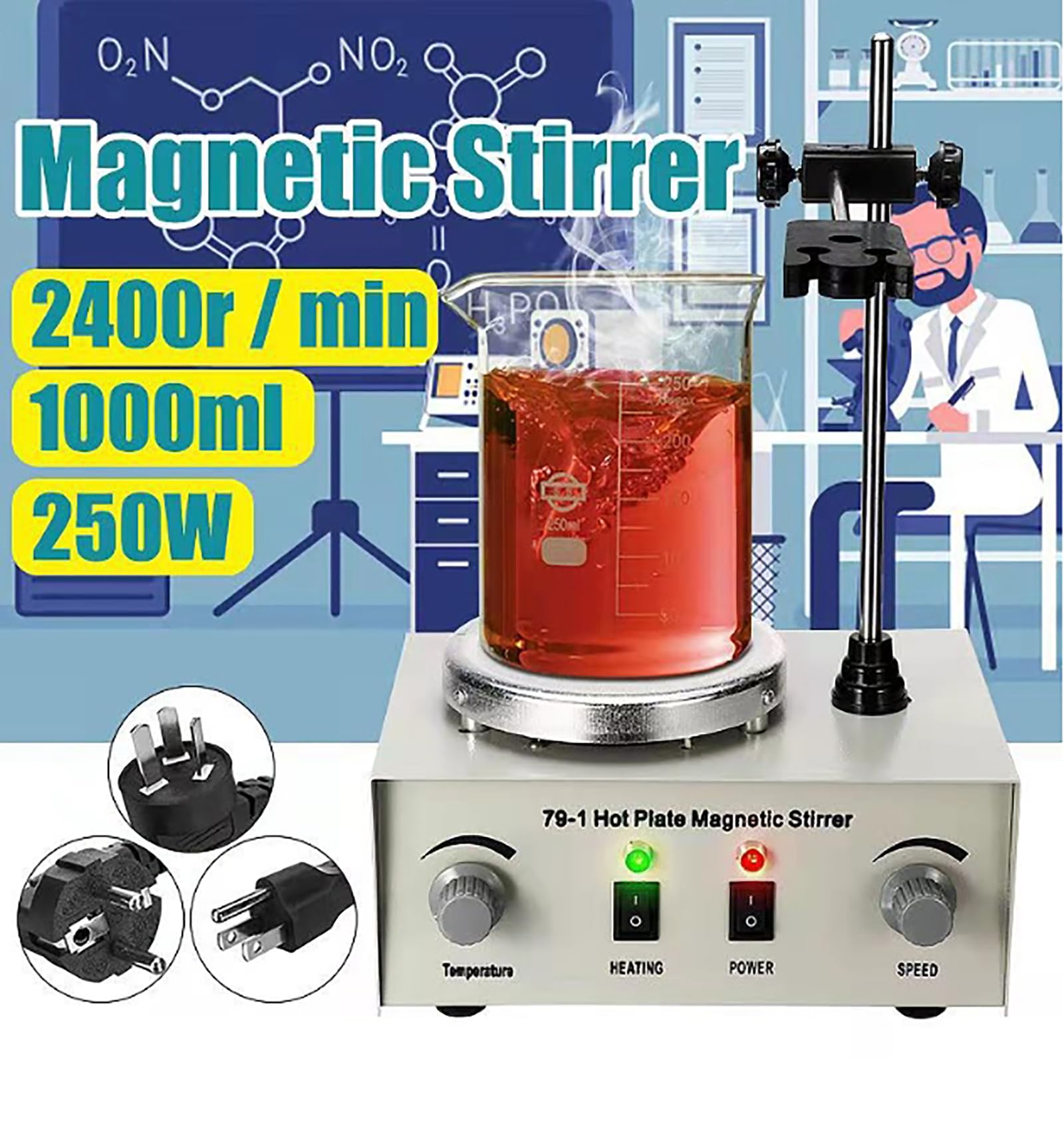 Magnetrührer über Kopf, 1L Kapazität, einstellbare Geschwindigkeit 0-2400 U/min, Temperaturregelung 0-100 ℃, ideal für Labor und Forschungszentren