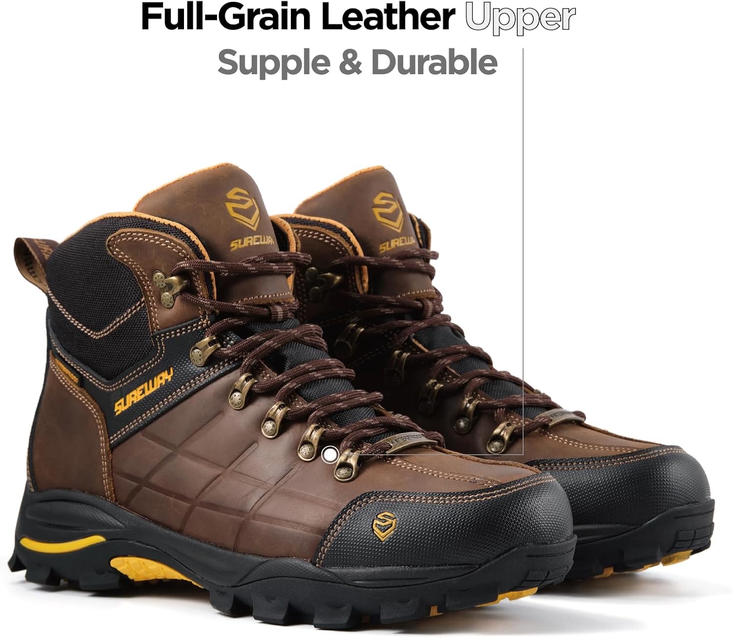 SUREWAY Men's 6" Soft/Steel Toe Lightweight Waterproof Work Boot - Leather,Lace Up,Oil/Slip Resistant Dual-Density Comfortable EH Construction Industrial Ankle Safety Men Work Boots,Roofing, Hunting - Image 4