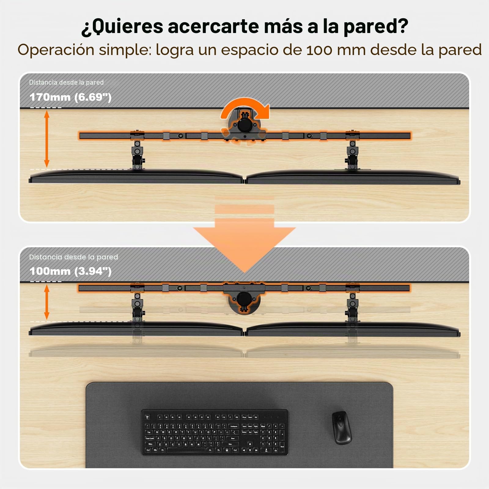 PUTORSEN Soporte para monitor de 24~38 pulgadas para 2 monitores, soporte deslizante VESA ajustable para 2 monitores, 9 kg por brazo, VESA 75/100 mm