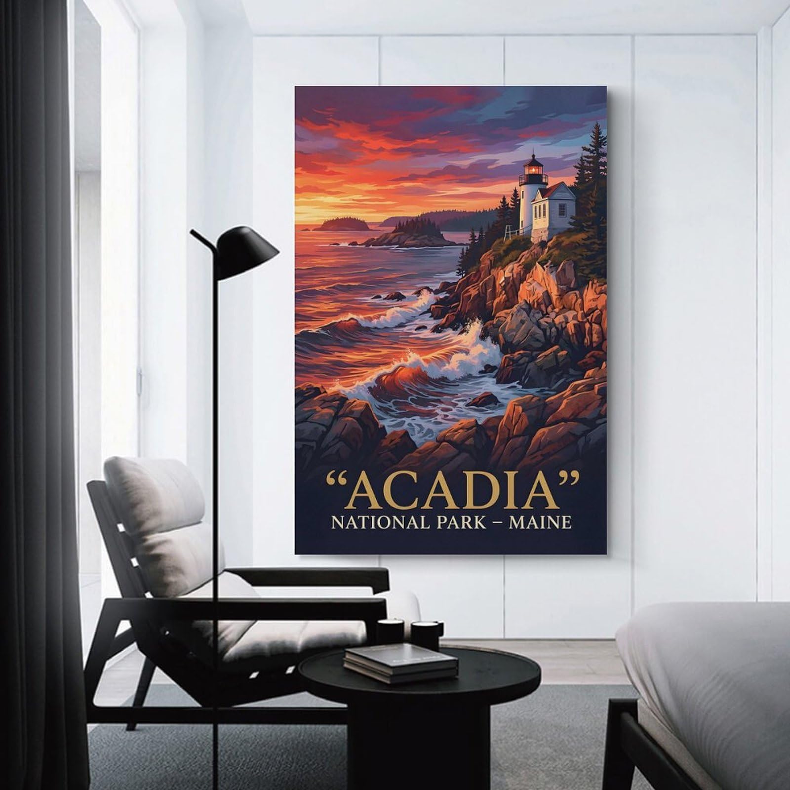 Junmoney Acadia National Park Lighthouse Wall Art Print, 24x36inch(60x90cm), for Bedroom Decor, Cosy Corners Or Studios, Decorative Wall Art for Cosy Rooms