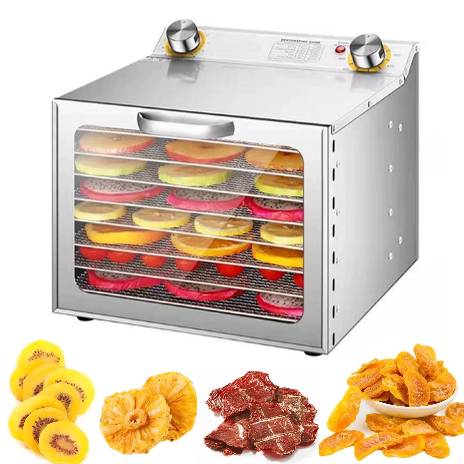 TYH Deshidratador De Frutas, Liofilizador, Liofilizador Comercial De Alimentos, Secador De Carne De 400 W, Temporizador De 0 a 12 H, 8 Capas, Apto para Cecina, Champiñones, Carne De Res