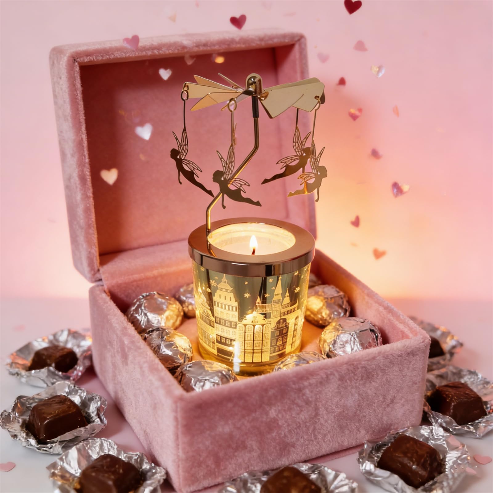 Kingnero Duftkerze mit Karussell, Lavendel Duft, Rotierender Kerzenhalter, Geschenk für Mama Ehefrau Geburtstag Valentinstag Jahrestag (Fee)