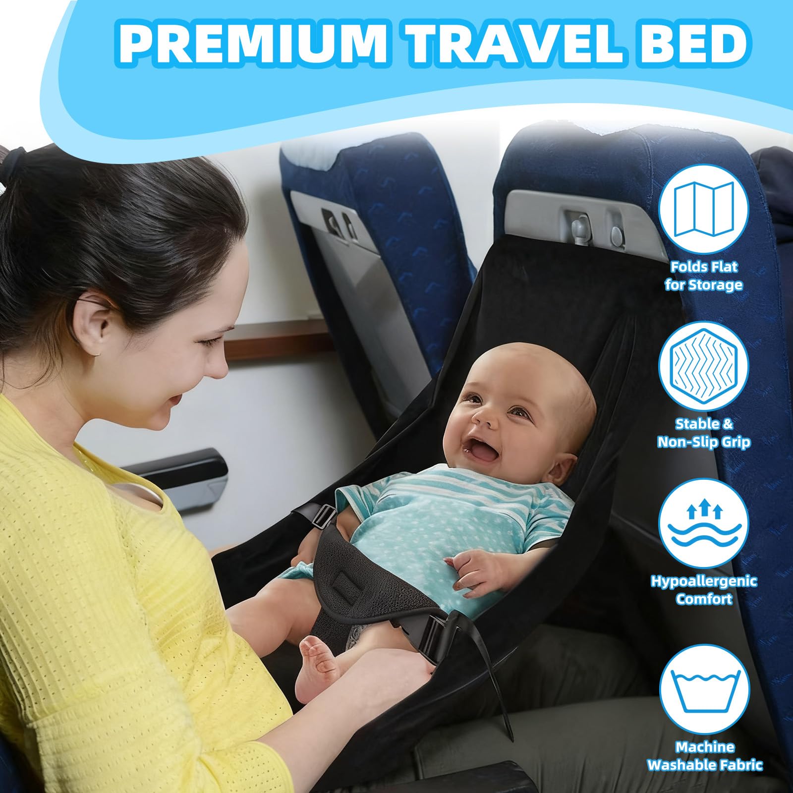 Hamac Avion Bébé,Lit Bébé Voyage Portable Extension de Siège Enfant | Repose-Pieds Ergonomique, Sécurisé, Pour Avion et Voiture